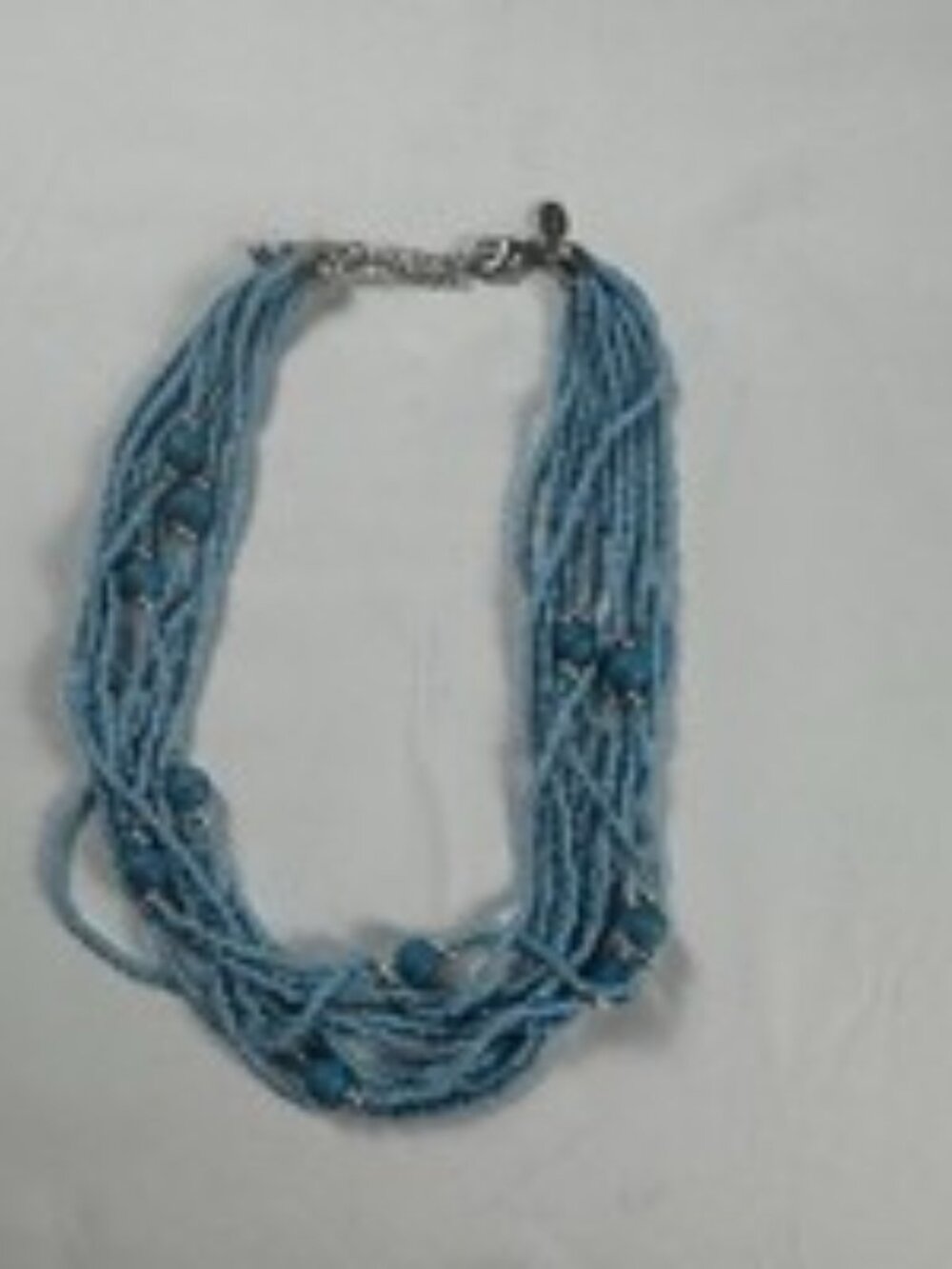 Vintage Signed Park Lane Turquoise Seed Bead Necklace Multi Strand Waterfall Bib